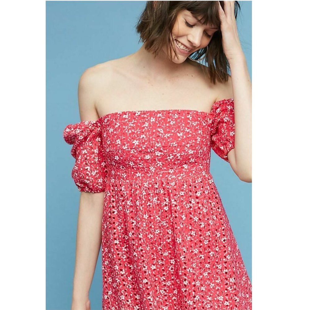 Anthropologie Maeve Pink Lillianne Eyelet Dress